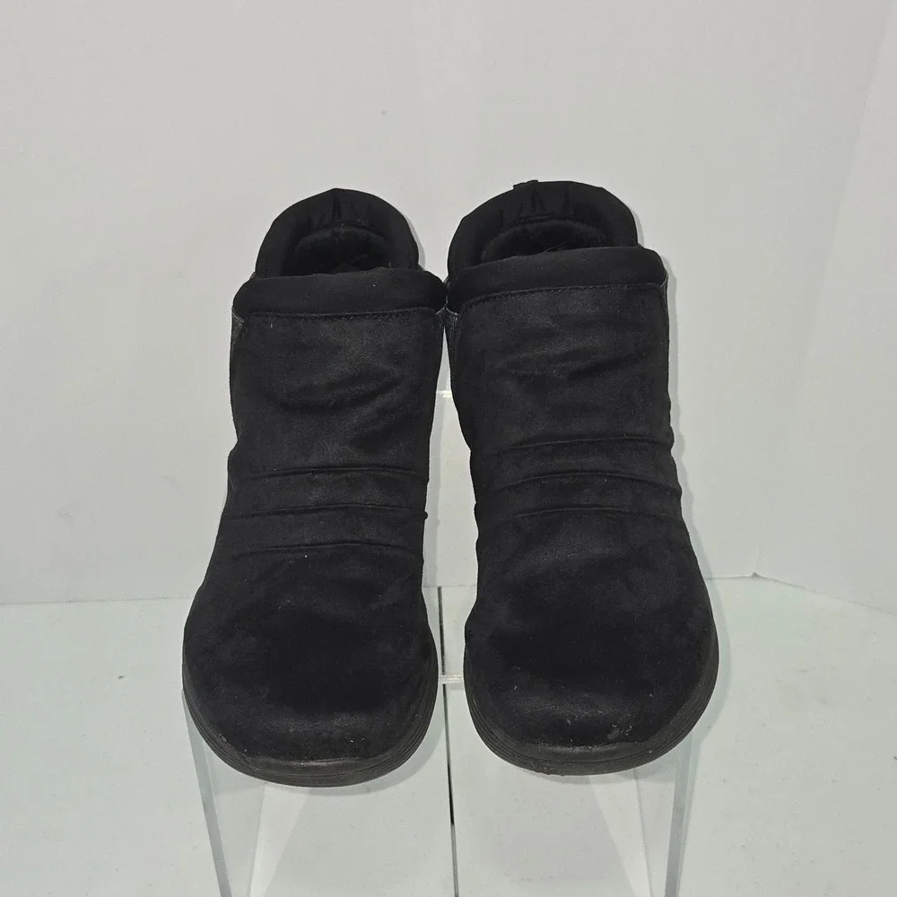 Ryka Women Black Slip On Ankle Boots Fabric Ruched Comfort Booties Size 8W AC232
